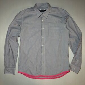 SOPHNET Button Shirt Mens Large Blue Striped Pink Hem Made in Japan Slim Fit L
